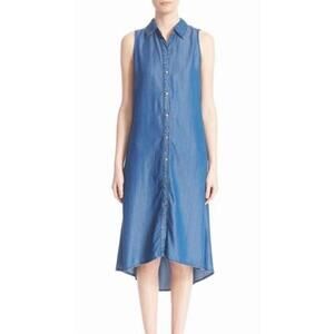 Enza Costa Button Up Shirt Dress Womens Size Blue Denim Sleeveless‎ Snap Xs/s?